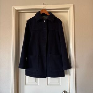 Benetton wool blend pea coat medium blue navy collared patch pockets 90s